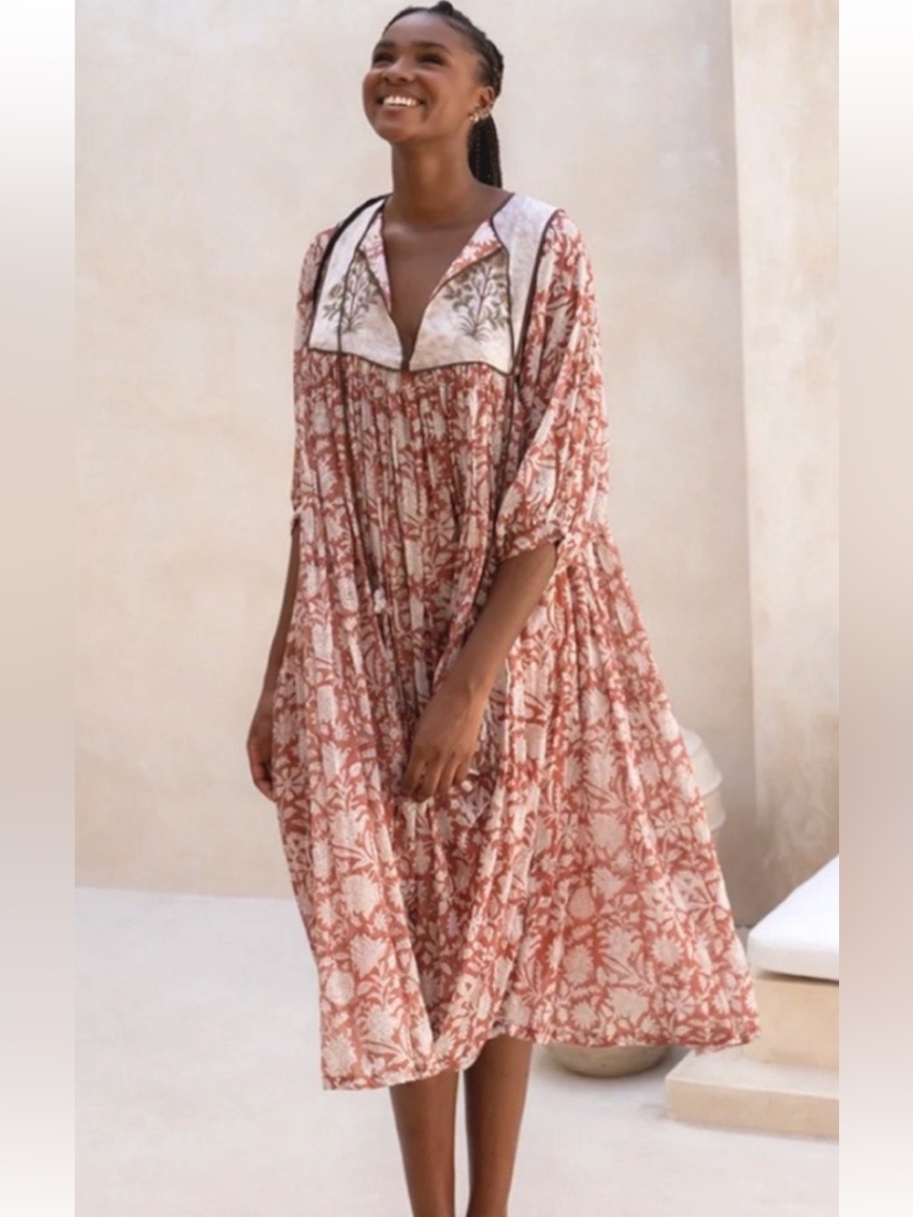 NWT Daughters of India Diya Midi Dress in Chestnut - Size M